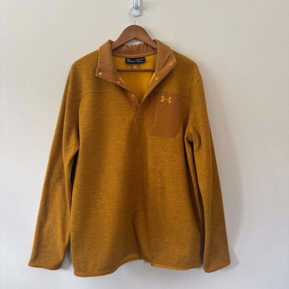 Under Armour Men's Mustard Yellow ColdGear Loose Fit Snap Pullover Size XL